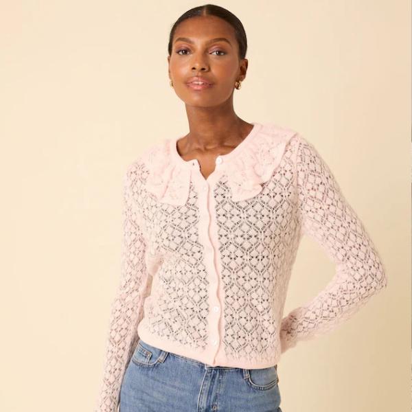 Next Nobody’s Child Pink Ruffle Collar Lace Cardigan, ₹9,061