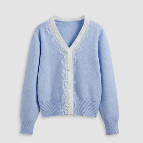Cider Knit V-Neck Lace Trim Cardigan, ₹5,299