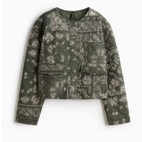 H&M Women Green Quilted Cotton Jacket, ₹3,299