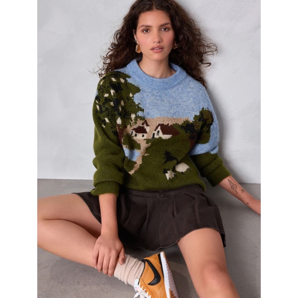 Next Green Multi Landscape Scene Crew Neck Jumper, ₹6,089