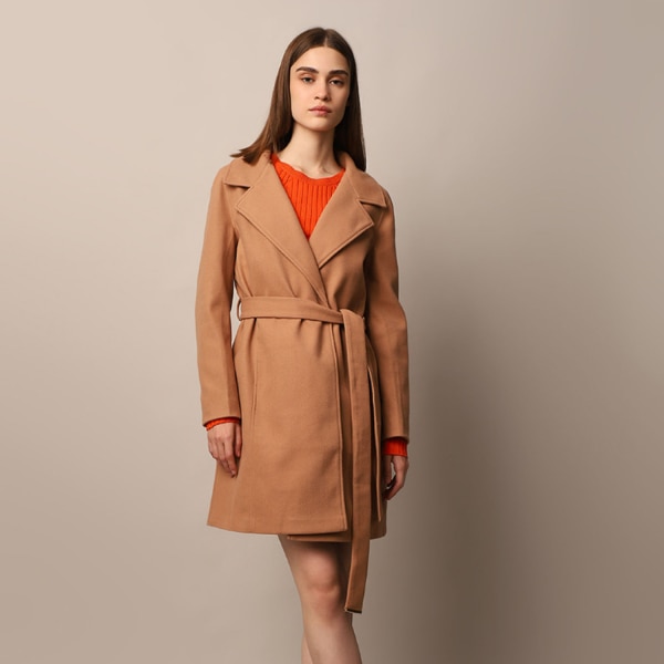 Only Women Loose Fit Brown Overcoat with Belt, ₹3,900