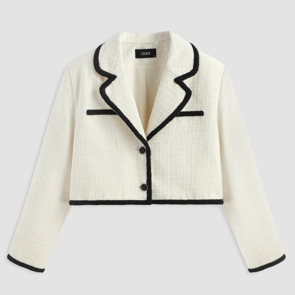 Cider Tweed Collar Button Crop Blazer, ₹4,015