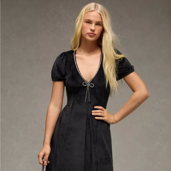 American Eagle Outfitters Rhinestone Puff Sleeve Mini Dress, ₹5,757 