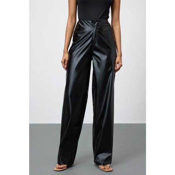 Freakins Sleek Black Leather Women's Straight Fit Pants, ₹2,499