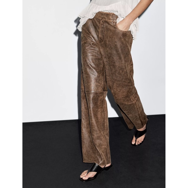 Massimo Dutti Distressed Nappa Leather Trousers, ₹36,950