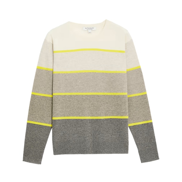 M&S Autograph Pure Cashmere Striped Crew Neck Jumper, ₹12,999