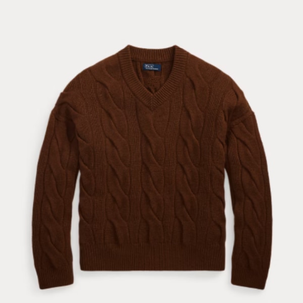 Ralph Lauren Cable-Knit Wool-Cashmere V-Neck Jumper, ₹26,800