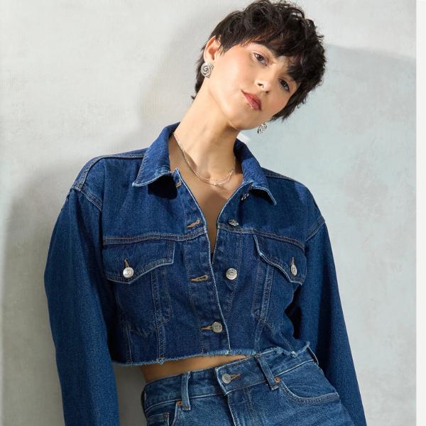 Virgio Robin 100% Cotton Denim Cropped Trucker Jacket, ₹3,090