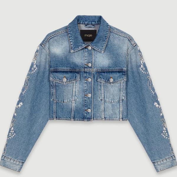 Maje Embroidered Denim Jacket, ₹23,870