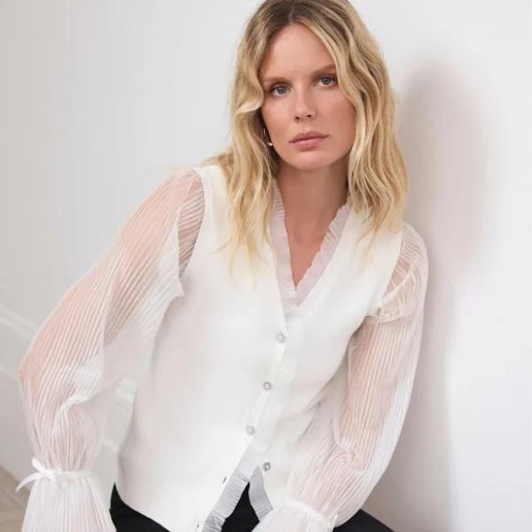 Next India Mint Velvet Off-white Tulle Sleeve Cardigan, ₹15,203