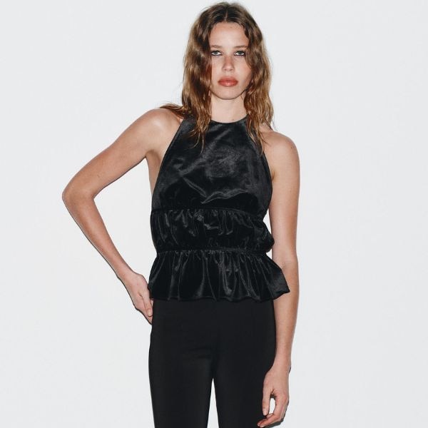 Zara Velvet Halter Neck Top With Gathering, ₹2,950 