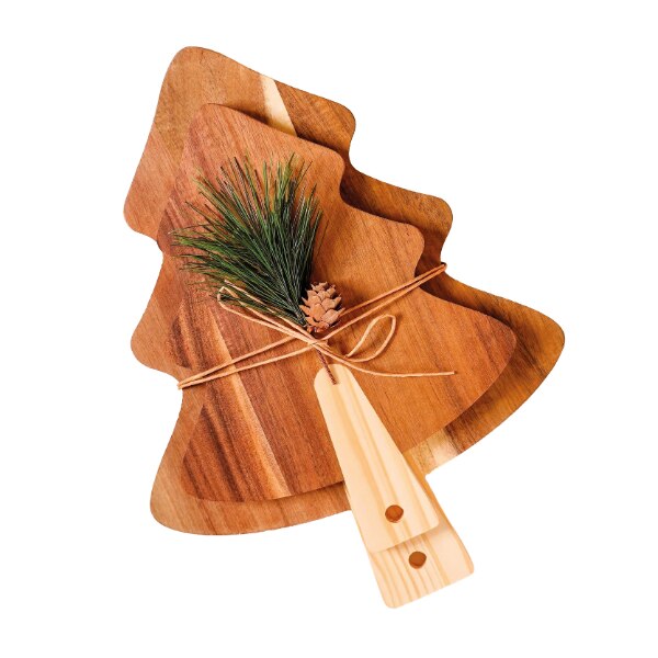 Nestasia Wooden Tree Platter with Pinecone Embellishment Set of 2, ₹2,250