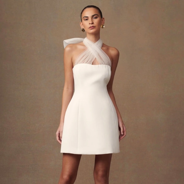 Bee Boe Evelina Mesh Halter Ivory Mini, ₹4,199