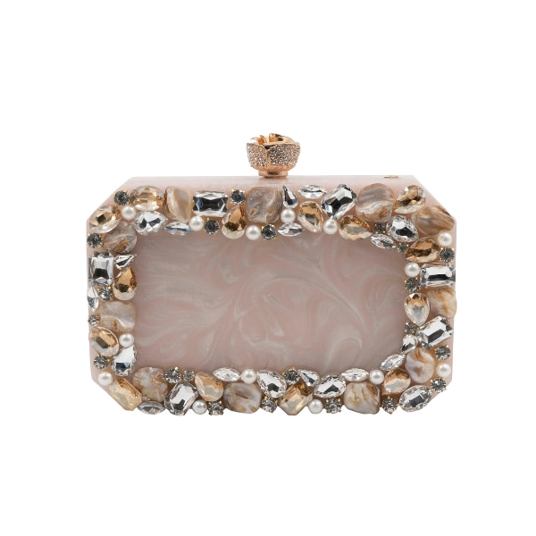 Sugarcrush Beige Luxury Resin Embellished Clutch, ₹5,000