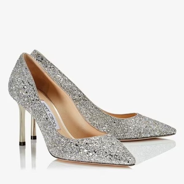 Jimmy Choo Romy 85 Coarse Glitter Fabric Pumps, ₹80,000 