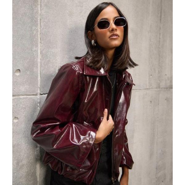 Freyja Burgundy Vegan Leather Bomber Jacket, ₹5,290