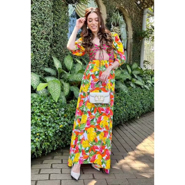 Nikasha Yellow Cotton Poplin Banana, Fruit Deep Round Hand Painted Dress, ₹24,041 approx.