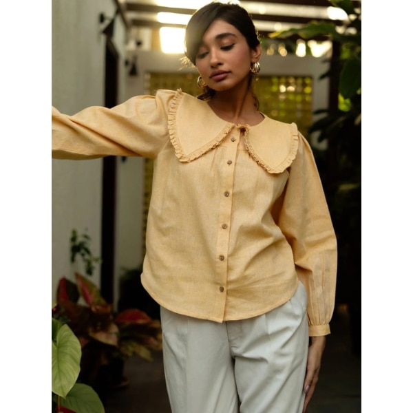 Notch Above Jenna Cotton Yellow Collared Shirt, ₹3,600