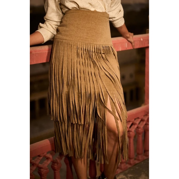 Dash and Dot Suede Fringe Skirt, ₹8,790