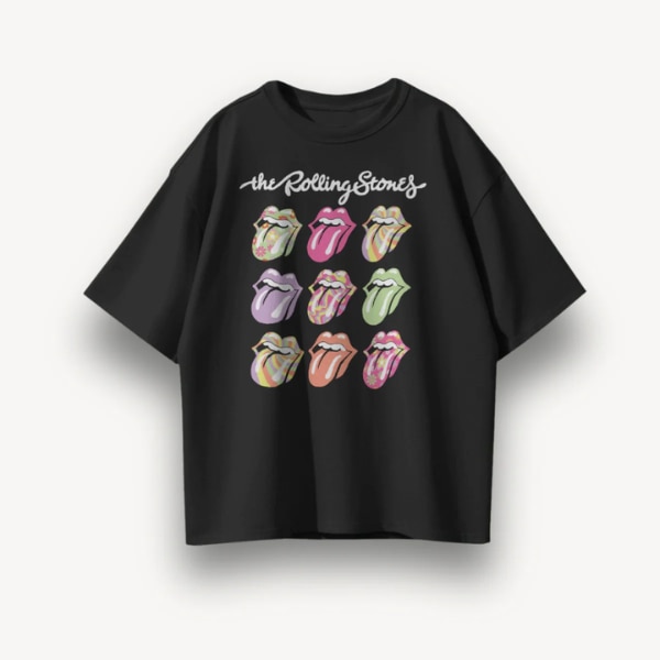 The Noise Culture The Rolling Stones Funky Tongue Black Oversized Tee, ₹2,399