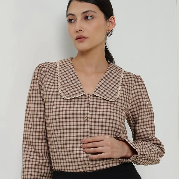 FableStreet Cotton Gingham Peter Pan Collar Top, ₹2,795