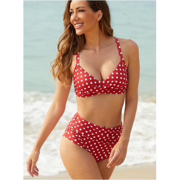 Swimwear India Red Polka Dot High Waist Bikini Set, ₹1,199