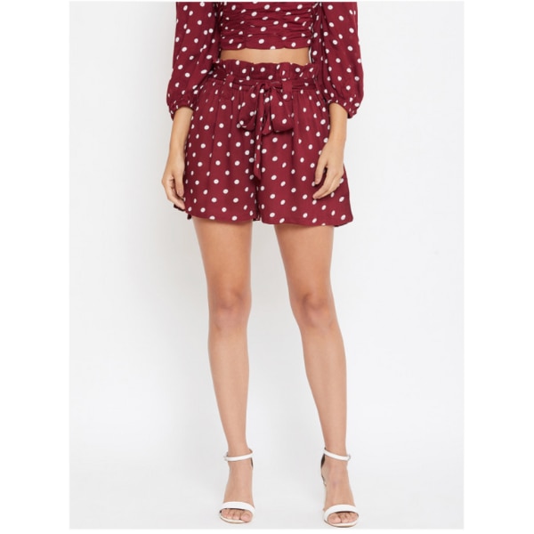  Zastraa Women Burgundy Printed Regular Shorts, ₹2,299