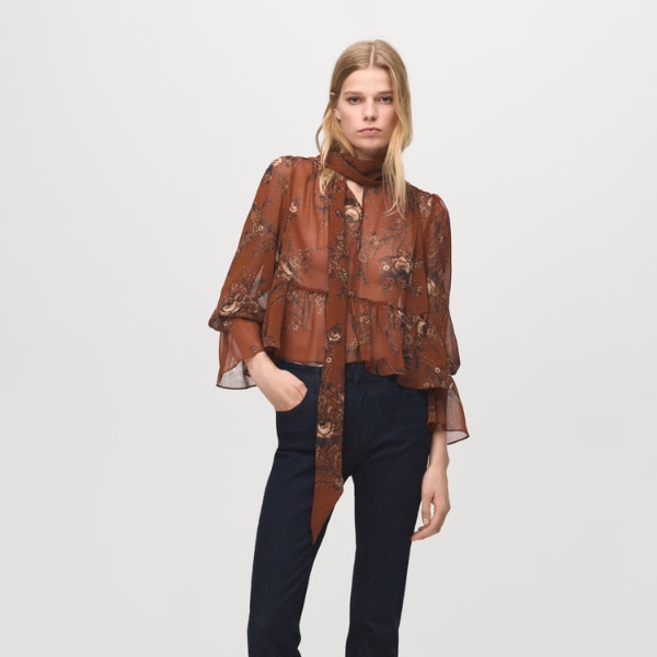 Mango Floral-Print Blouse with Bow, ₹4,990