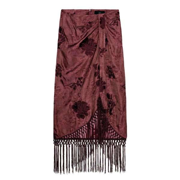 Zara Embroidered Floral Velvet Wrap Skirt, ₹5,339