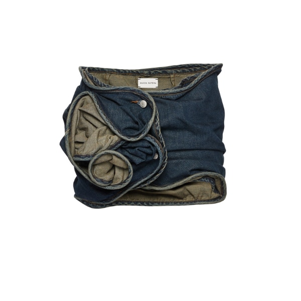 Magda Butrym Floral Appliqué Denim Mini Skirt In Dark Vintage Blue, ₹86,000 approx.