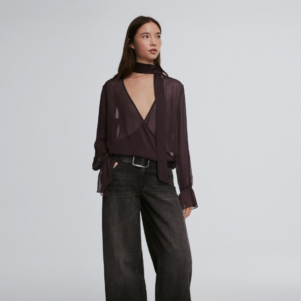 Bershka Long Sleeve Crossover Scarf Blouse, ₹2,350