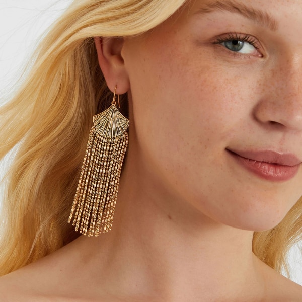 Accessorize Gold Fan Fringe Drop Earrings, ₹3,195