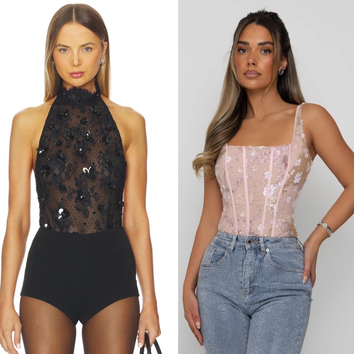 The embellished bodysuits are the only going out tops we’re wearing after dark