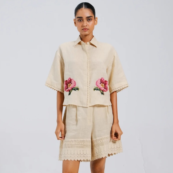 Cord Leo Set Ivory Rose Emb, ₹22,500