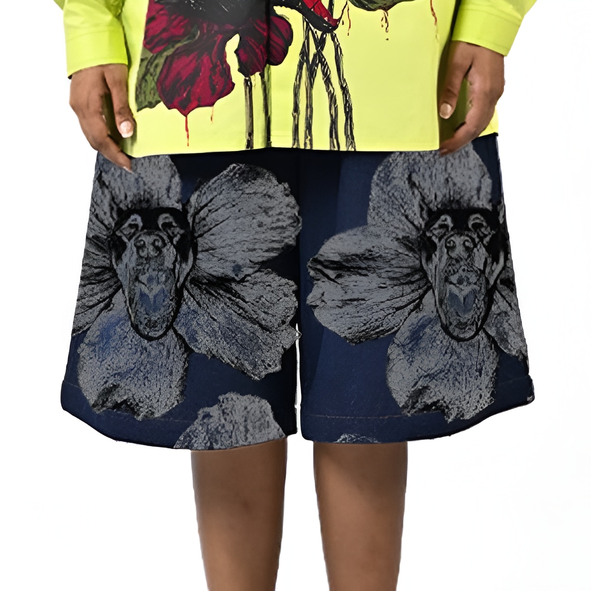  Huemn Blue Denim Cotton Canine Print Jorts, ₹11,500