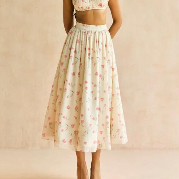 Lea Elara Floral Butter Yellow Midi Skirt, ₹3,290