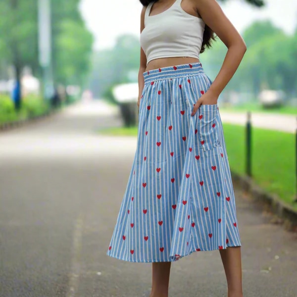 Quince Heartbeat Stripes Midi Skirt, ₹1,690