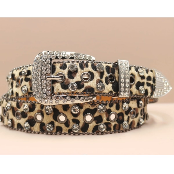 Bling Queen Y2K Leopard Print Faux Leather Belt Rhinestone Studded Alloy Buckle, ₹3,499
