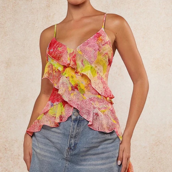 Outzidr Pink Strappy Floral V Neck Vaca Camisole, ₹1,449