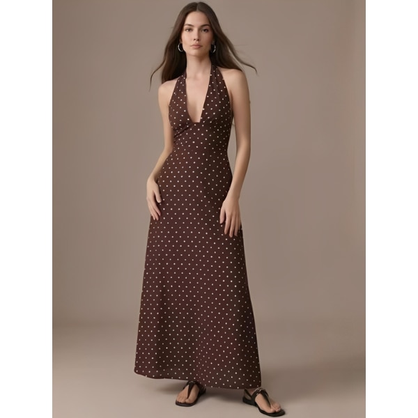 Outzidr Brown Halter Neck Polka Dots Dress, ₹1,599