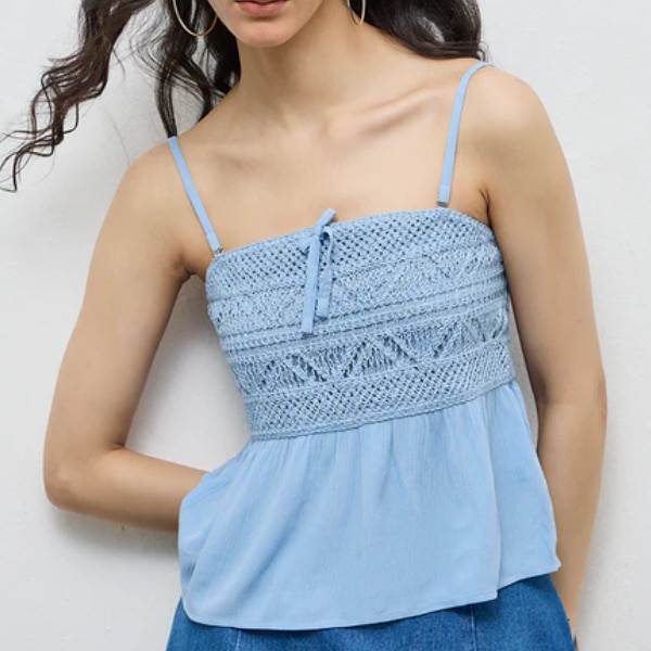 Westside Bombay Paisley Blue Crochet Cotton-Blend Top, ₹1,299