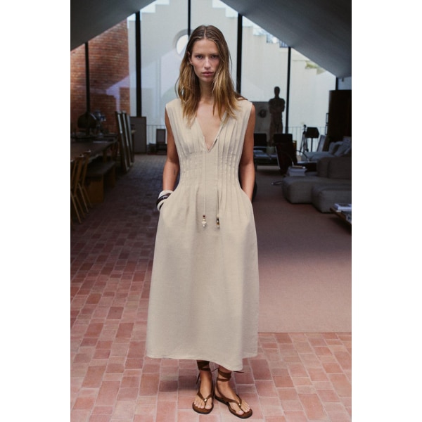 Zara Midi Linen Blend Dress With Tucks, ₹4,350