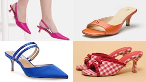 These colourful kitten heels are the easiest way to make a basic outfit look fun These colourful kitten heels are the easiest way to make a basic outfit look fun