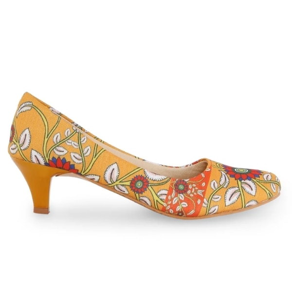 Kanvas Orange & Yellow Printed Kitten Heels, ₹2,200