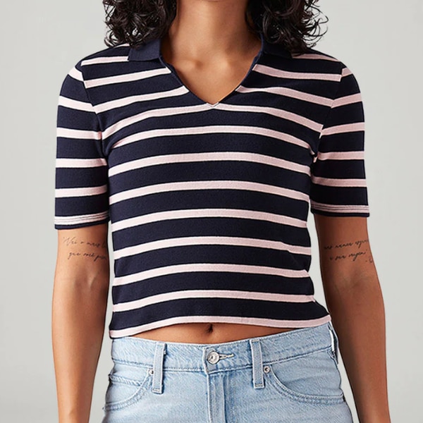 Levi's Women's Striped Navy Slim Fit Polo T-shirt, ₹1,699