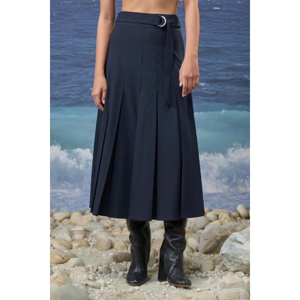 Genes Navy Premium Poly Wool Pleated Flowy Skirt, ₹7,499