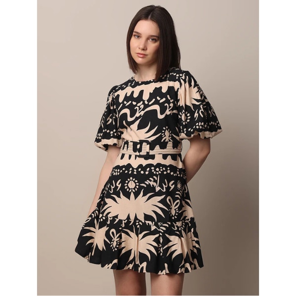 Only Black Printed Belted Fit & Flare Dress, ₹4,299