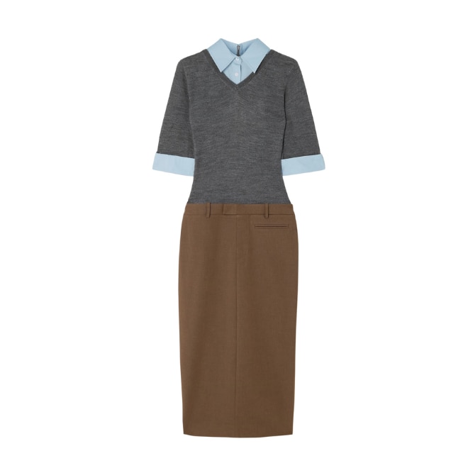 Geo Staud Layered Cotton-blend Poplin-Trimmed Twill and Wool-blend Midi Dress, ₹52,528 approx.