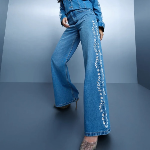 Bluer Hand Embroidered Floral Straight Jeans, ₹4,990
