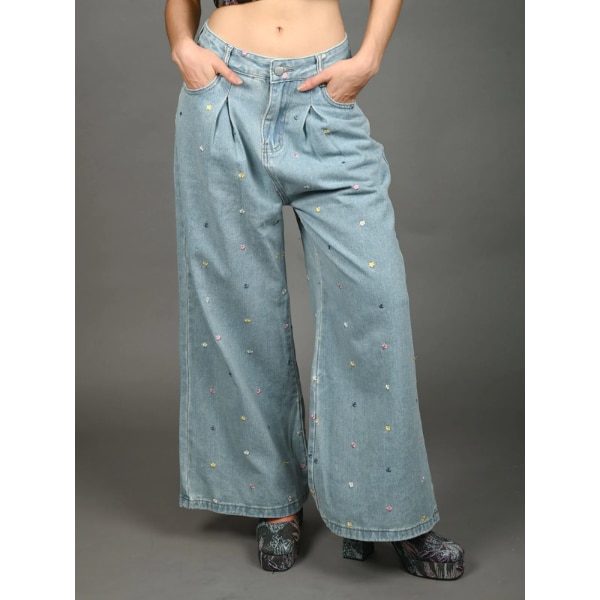 Odette Light Blue Denim Embroidered Jeans, ₹9,940